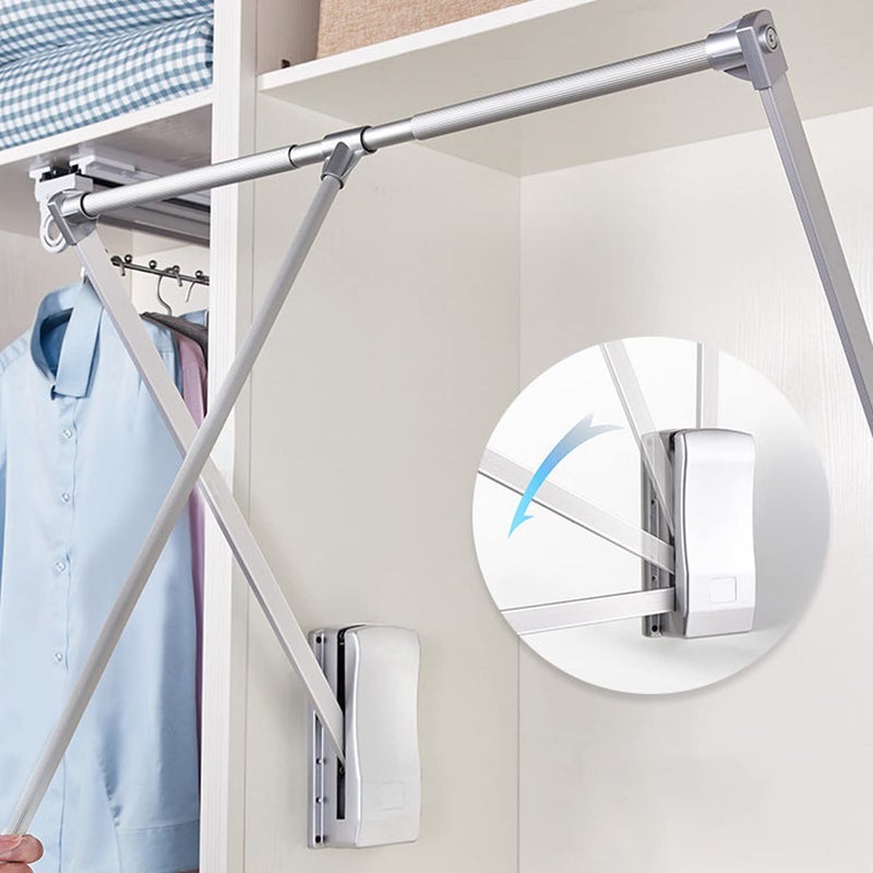 uyoyous Pull Down Closet Rods, Adjustable 35-48 Inch Wardrobe Rail Lift Collapsible Closet Rod Aluminium Retractable Wardrobe Hanger Clothing Rail Closet Lift Organizer Storage Lift for Bedroom - Image 4